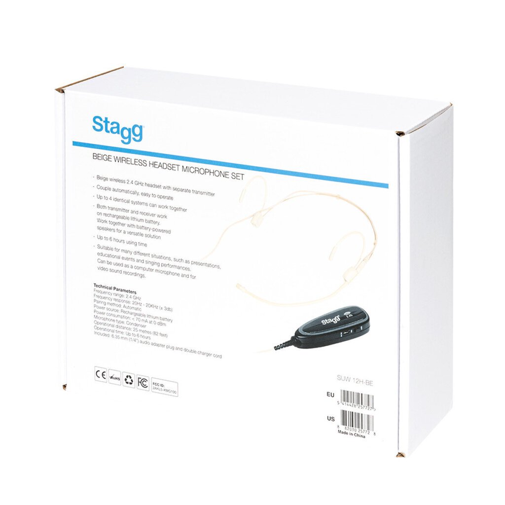 Bevielis mikrofonas ant ausies (headset) Stagg SUW 12H-BE (kūno spalvos) kaina ir informacija | Mikrofonai | pigu.lt