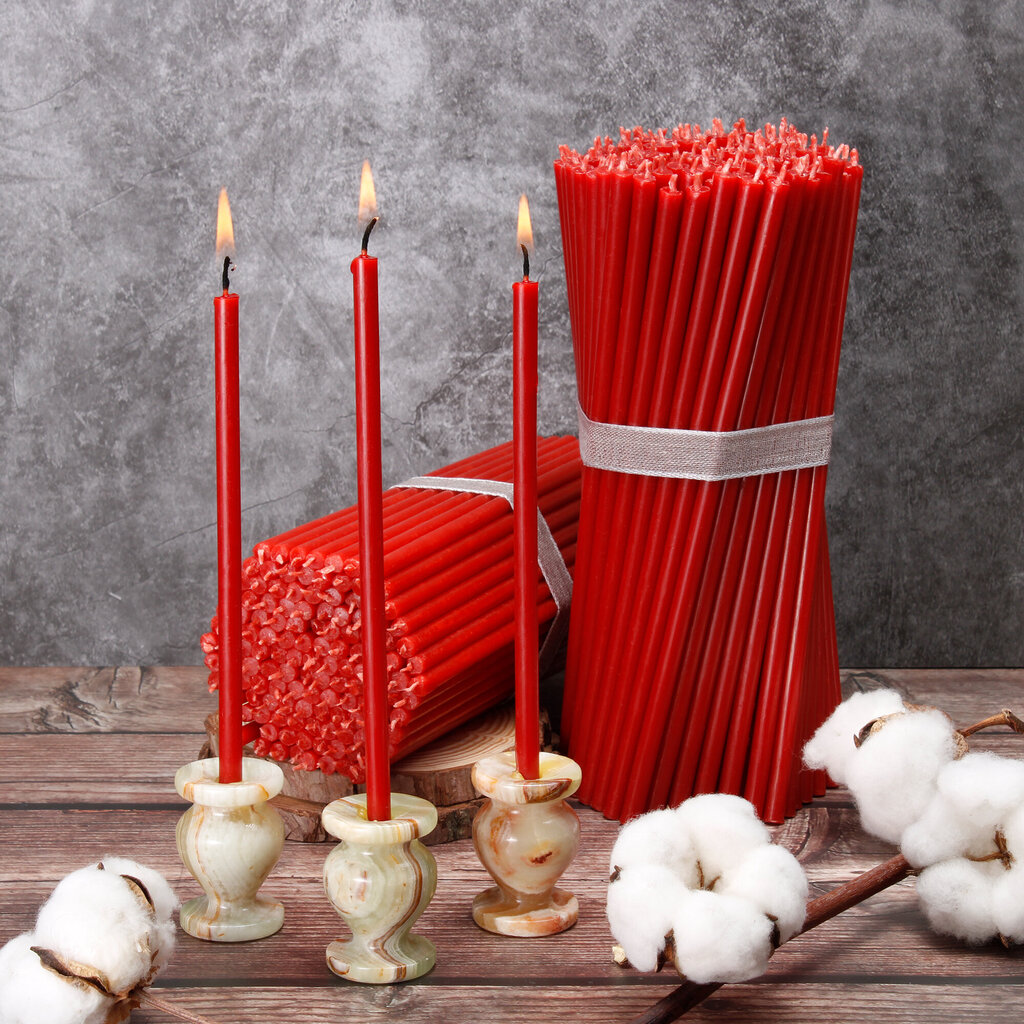 Bažnytinės žvakės Diveevo "Raudonos" 16cm, 50 vnt. kaina ir informacija | Bažnytinės žvakės, žvakidės | pigu.lt