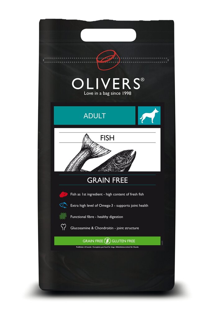 Olivers begrūdė mityba su lašiša Adult Fish Grain Free M, 12kg kaina ir informacija | Sausas maistas šunims | pigu.lt