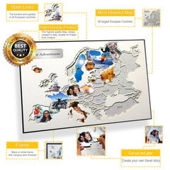 Фотоколлаж с черной рамкой - 60 фотографий - Карта Европы 73x53 см - Оригинальный подарок для путешественников - DIY карта для дома цена и информация | Карты мира | pigu.lt