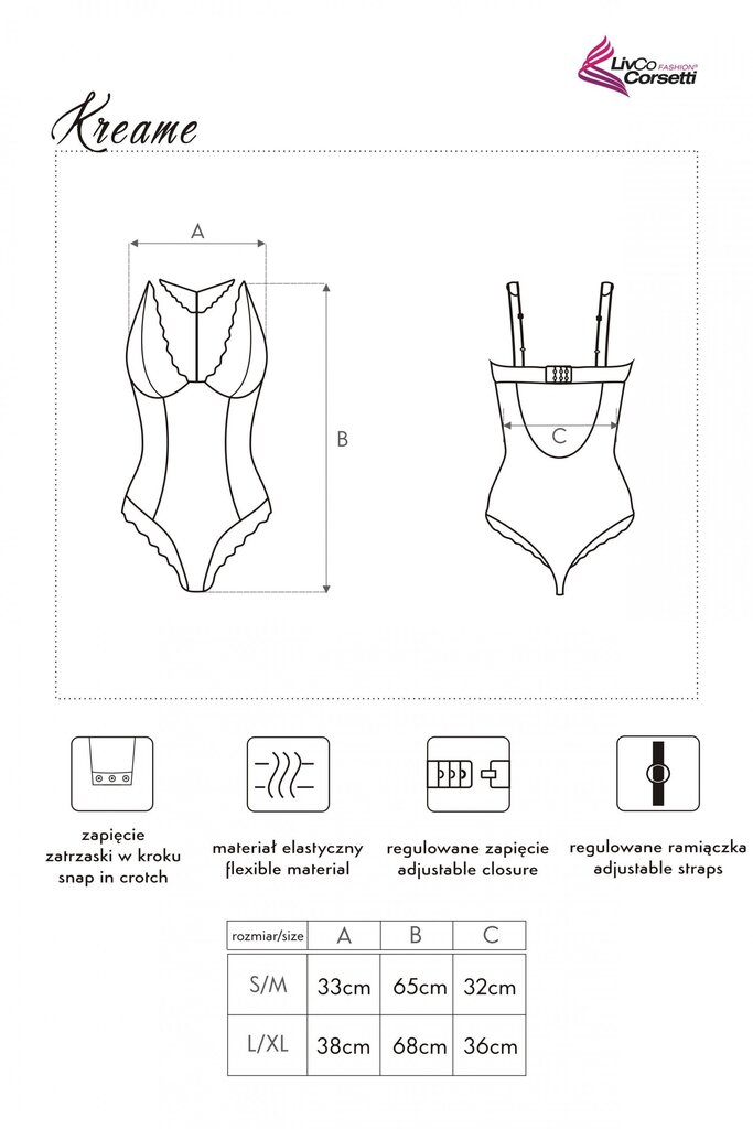 Seksualus bodis LivCo Kreame цена и информация | Apatiniai marškinėliai moterims | pigu.lt