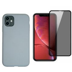 360 protection Set -telefono dėklas silikoninis - pilka (ice grey) + grūdinto stiklo ekrano apsauga Privacy, skirtas iPhone 11 Pro kaina ir informacija | Telefono dėklai | pigu.lt