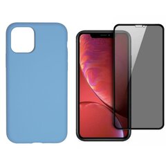 360 protection Set -telefono dėklas silikoninis - mėlyna + grūdinto stiklo ekrano apsauga Privacy, skirtas iPhone 11 Pro kaina ir informacija | Telefono dėklai | pigu.lt
