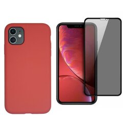 360 protection Set -telefono dėklas silikoninis - raudona (strawberry) + grūdinto stiklo ekrano apsauga Privacy, skirtas iPhone 11 Pro kaina ir informacija | Telefono dėklai | pigu.lt