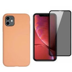 360 protection Set -telefono dėklas silikoninis - oranžinė (tangerine) + grūdinto stiklo ekrano apsauga Privacy, skirtas iPhone 11 Pro kaina ir informacija | Telefono dėklai | pigu.lt