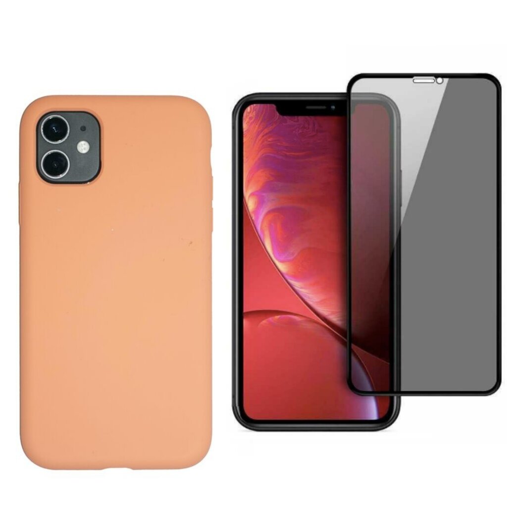 360 protection Set -telefono dėklas silikoninis - oranžinė (tangerine) + grūdinto stiklo ekrano apsauga Privacy, skirtas iPhone 11 Pro цена и информация | Telefono dėklai | pigu.lt