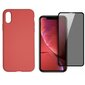 360 protection Set -telefono dėklas silikoninis - raudona (raspberry) + grūdinto stiklo ekrano apsauga Privacy, skirtas iPhone X/XS kaina ir informacija | Telefono dėklai | pigu.lt