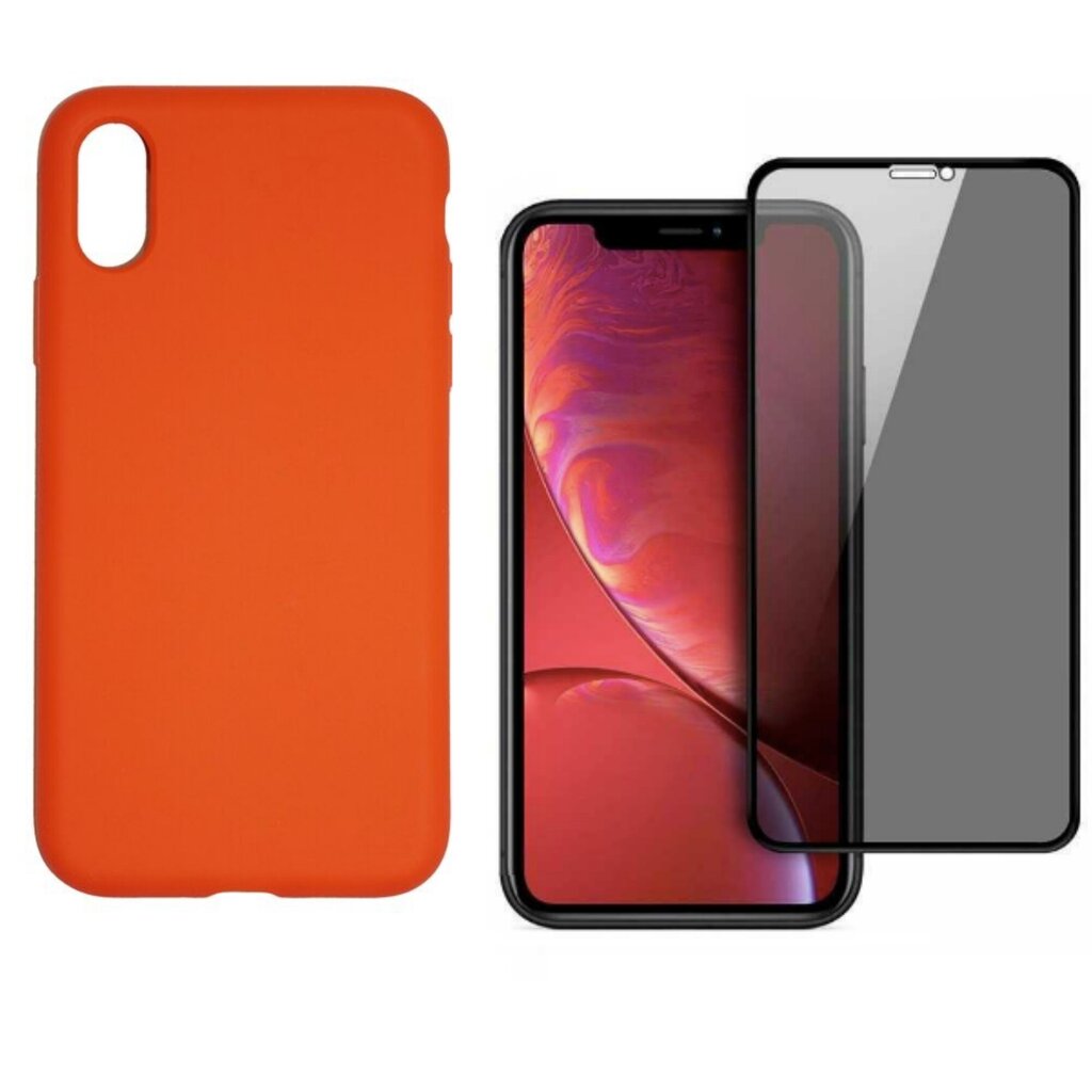 360 protection Set -telefono dėklas silikoninis - raudona (candy red) + grūdinto stiklo ekrano apsauga Privacy, skirtas iPhone X/XS kaina ir informacija | Telefono dėklai | pigu.lt