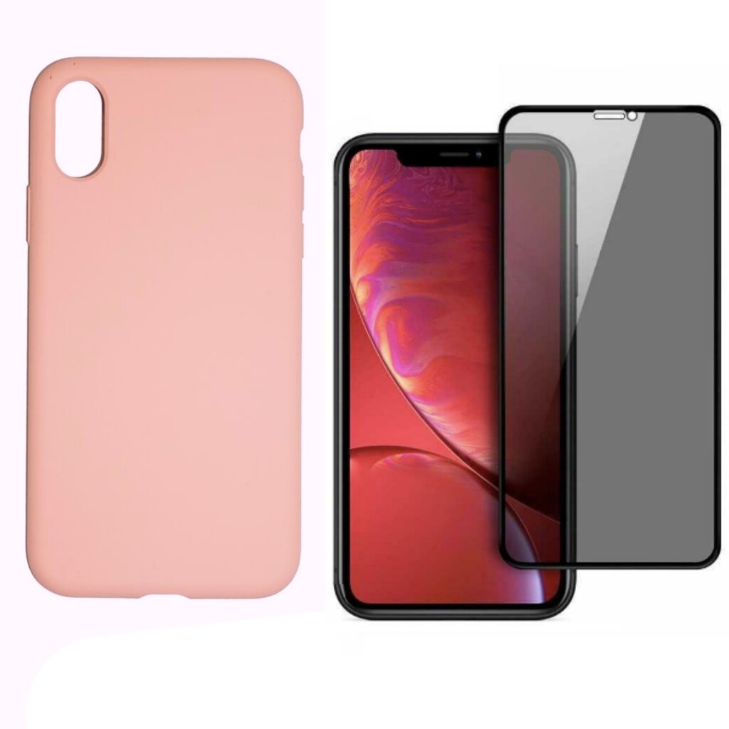 360 protection Set -telefono dėklas silikoninis - rožinė (flamingo) + grūdinto stiklo ekrano apsauga Privacy, skirtas iPhone X/XS kaina ir informacija | Telefono dėklai | pigu.lt