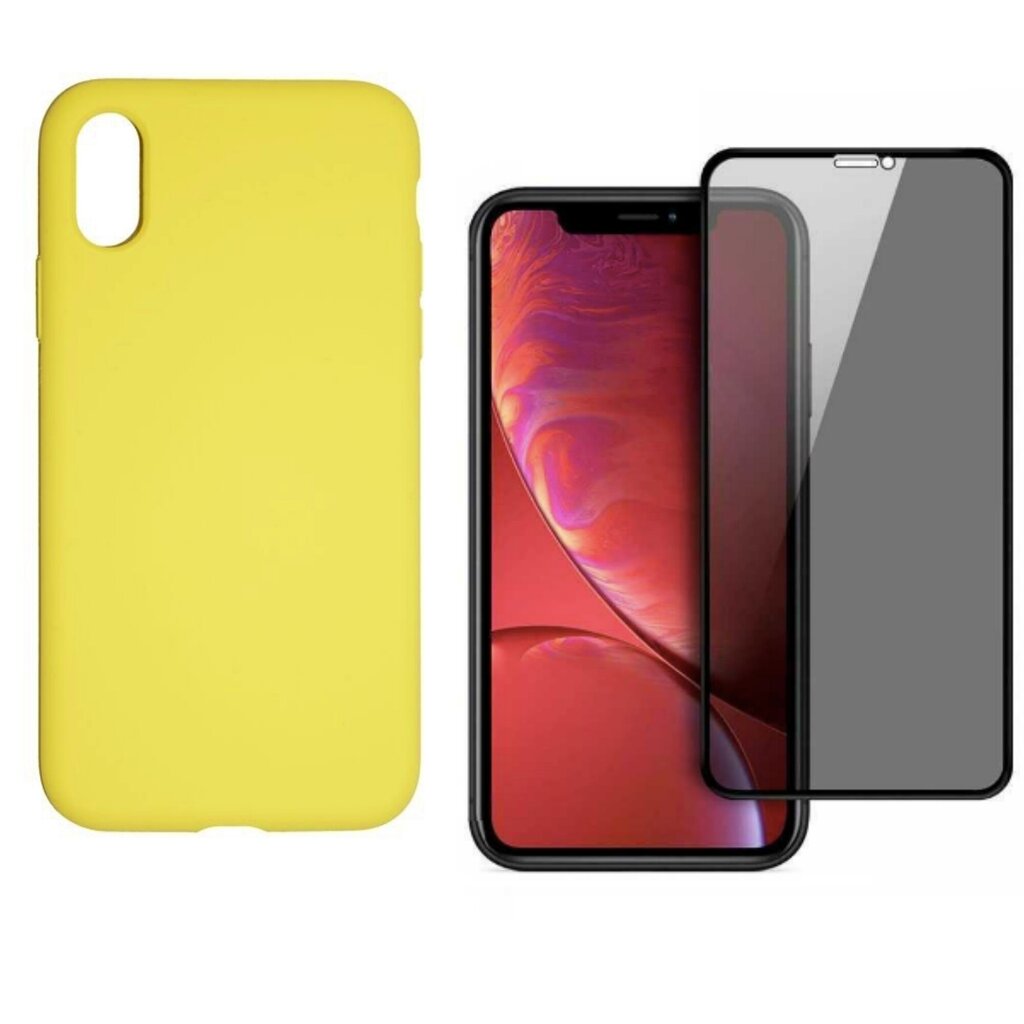 360 protection Set -telefono dėklas silikoninis - geltona (macaroon) + grūdinto stiklo ekrano apsauga Privacy, skirtas iPhone X/XS kaina ir informacija | Telefono dėklai | pigu.lt