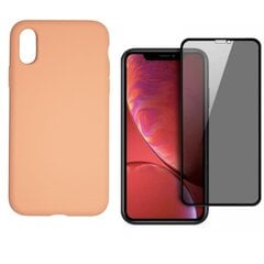 360 protection Set -telefono dėklas silikoninis - oranžinė (salmon) + grūdinto stiklo ekrano apsauga Privacy, skirtas iPhone X/XS kaina ir informacija | Telefono dėklai | pigu.lt