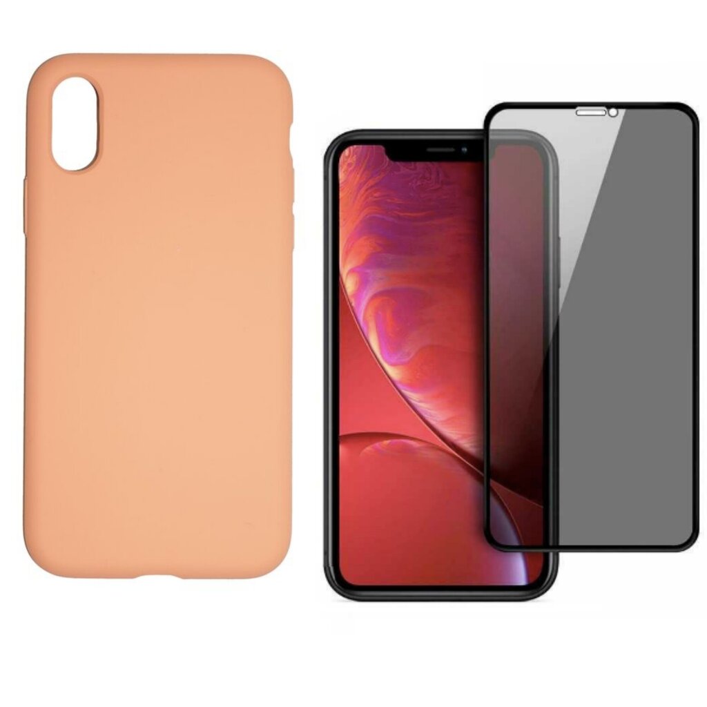 360 protection Set -telefono dėklas silikoninis - oranžinė (salmon) + grūdinto stiklo ekrano apsauga Privacy, skirtas iPhone X/XS цена и информация | Telefono dėklai | pigu.lt