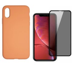 360 protection Set -telefono dėklas silikoninis - oranžinė (tangerine) + grūdinto stiklo ekrano apsauga Privacy, skirtas iPhone X/XS kaina ir informacija | Telefono dėklai | pigu.lt