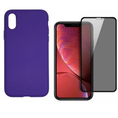 360 protection Set -telefono dėklas silikoninis - violetinė (orchid) + grūdinto stiklo ekrano apsauga Privacy, skirtas iPhone X/XS kaina ir informacija | Telefono dėklai | pigu.lt