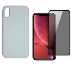 360 protection Set -telefono dėklas silikoninis - pilka (ice grey) + grūdinto stiklo ekrano apsauga Privacy, skirtas iPhone X/XS kaina ir informacija | Telefono dėklai | pigu.lt