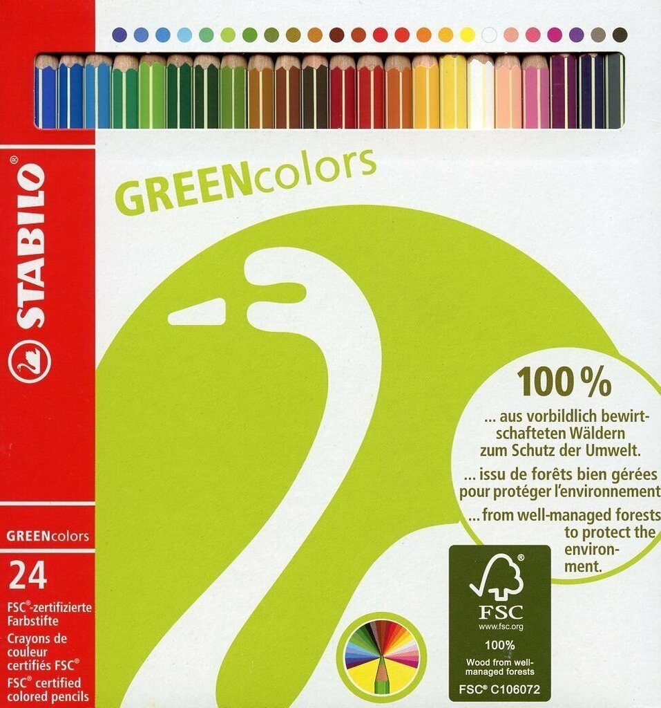 Krāsainie zīmuļi STABILO Greencolors 24 krāsu цена и информация | Piešimo, tapybos, lipdymo reikmenys | pigu.lt