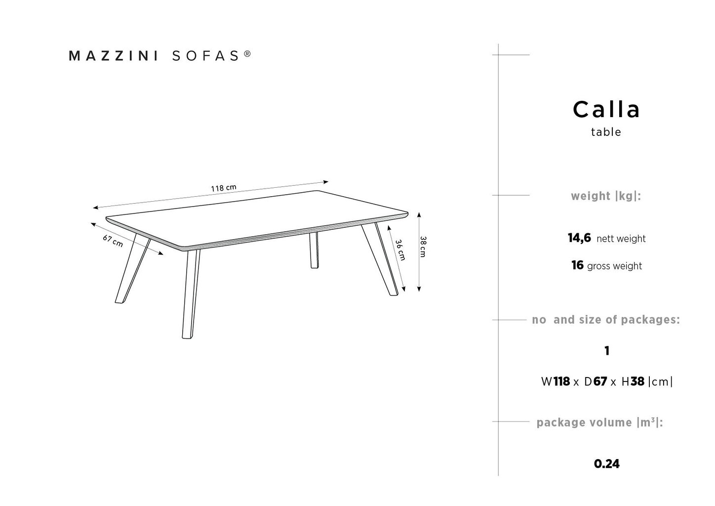 Kavos staliukass Mazzini Sofas Calla, juodas/rudas kaina ir informacija | Kavos staliukai | pigu.lt