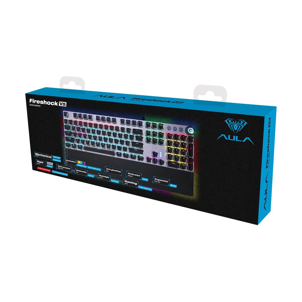 Žaidimų Klaviatūra AULA Fireshock V5 Mechanical Wired Keyboard, Blue switch - EN/RU/UA layout kaina ir informacija | Klaviatūros | pigu.lt