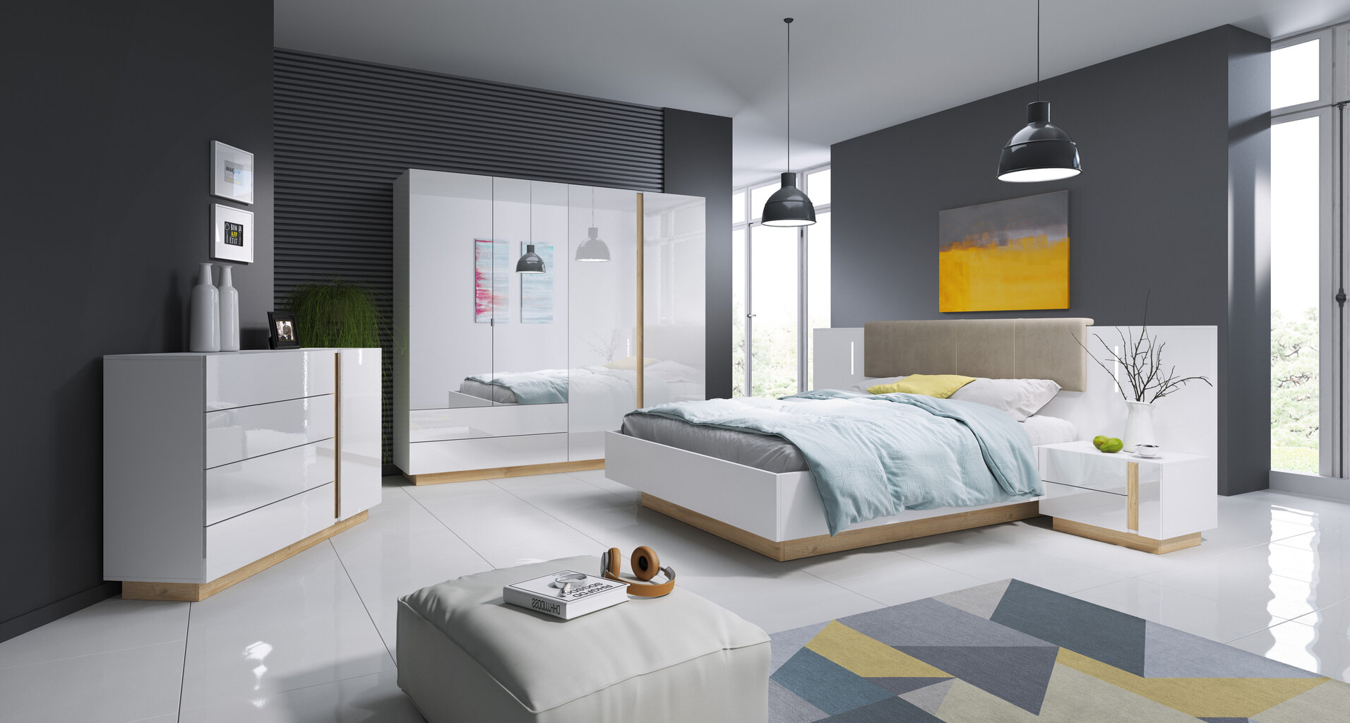 Naktinių spintelių komplektas Laski Meble Arco O, baltas/rudas kaina ir informacija | Spintelės prie lovos | pigu.lt