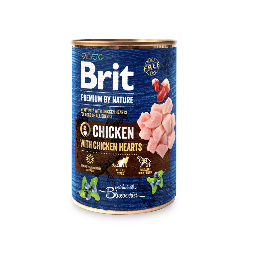 Brit Premium Nature Chicken šunims su vištiena ir vištų širdelėmis, 400 g цена и информация | Konservai šunims | pigu.lt
