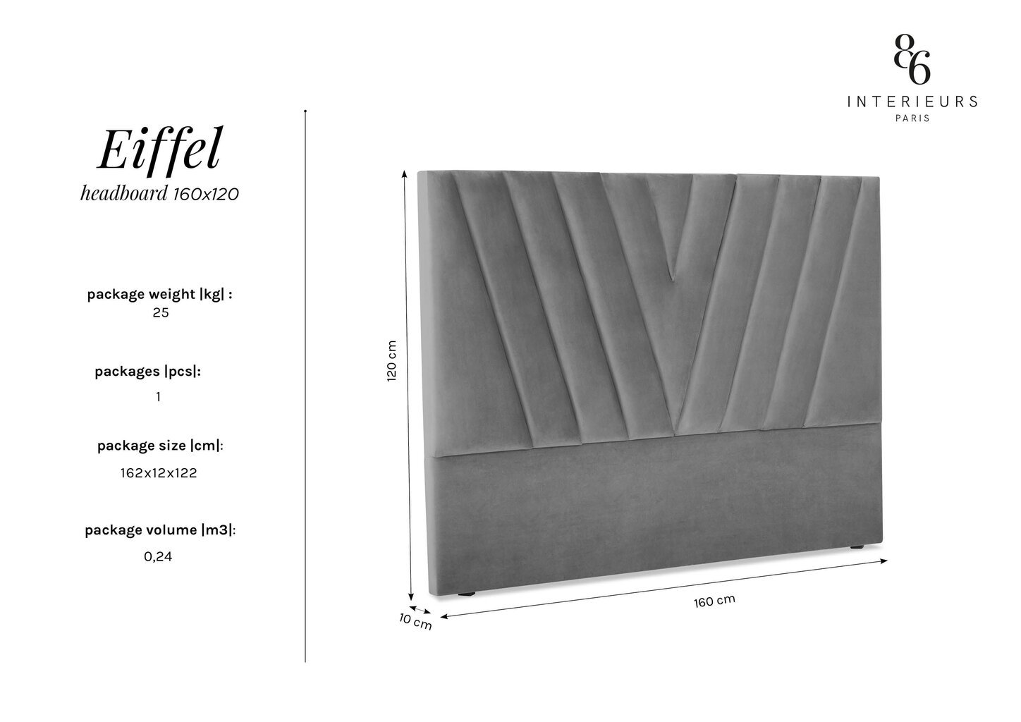 Lovos galvūgalis Interieurs86 Eiffel 160 cm, smėlio spalvos kaina ir informacija | Lovos | pigu.lt