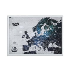 Europos žemėlapis su mediniu rėmeliu, DOVANA - 100 spalvotų smeigtukų, Įrėmintas kelionių žemėlapis su smeigtukais ir rėmeliu išmatavimai - 53x3x43cm, Originalių spalvinių žemėlapis - puiki dovana keliautojams! kaina ir informacija | Žemėlapiai, gaubliai | pigu.lt