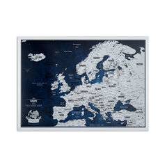 Карта Европы с булавками в белой рамке, 53x3x43 cm - 600 крупнейших городов цена и информация | Карты мира | pigu.lt