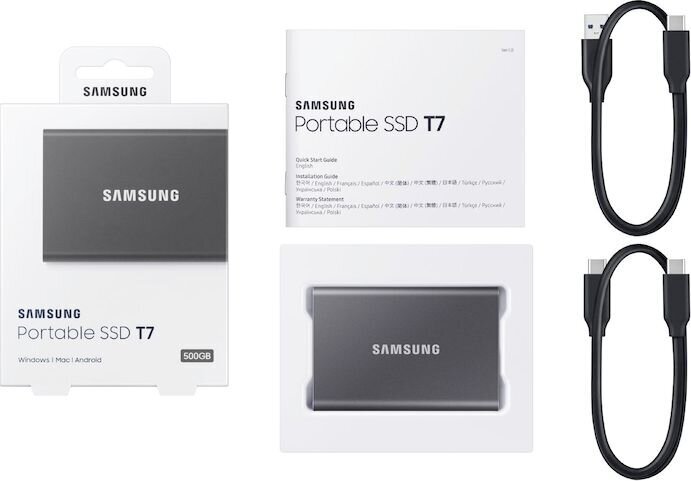 Samsung SSD T7 1TB, Pilka (MU-PC1T0T/WW) kaina ir informacija | Išoriniai kietieji diskai (SSD, HDD) | pigu.lt