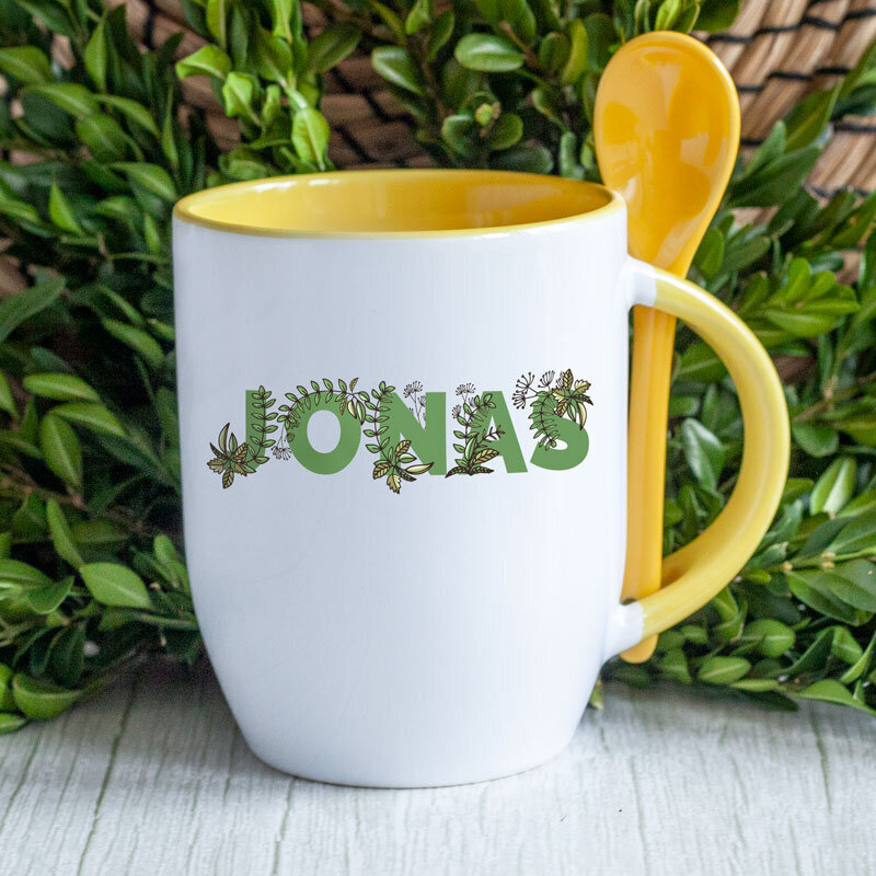 Puodelis su šaukšteliu "Jonas" kaina ir informacija | Originalūs puodeliai | pigu.lt