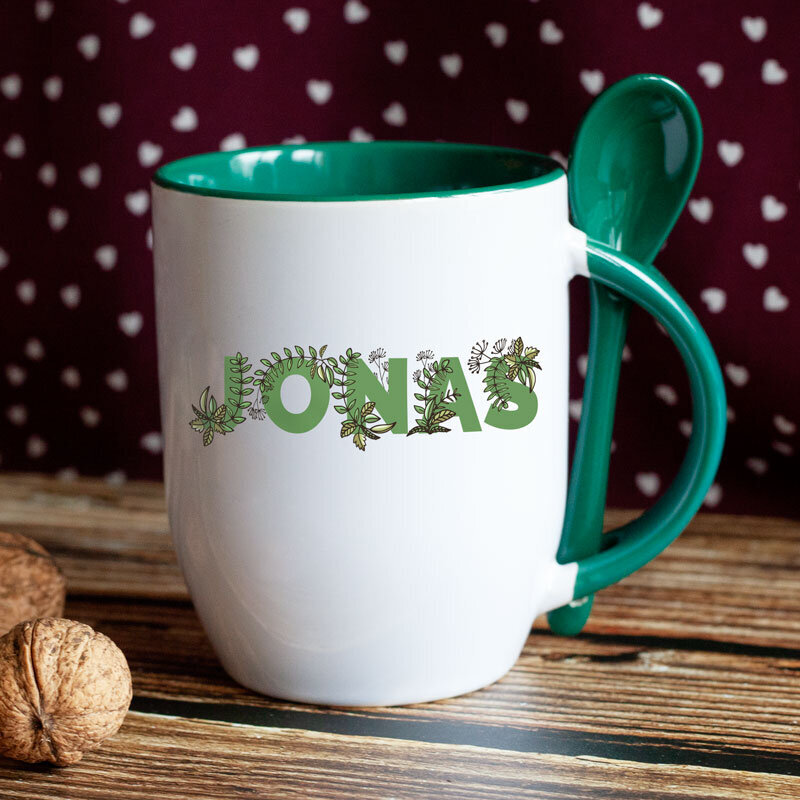 Puodelis su šaukšteliu "Jonas" kaina ir informacija | Originalūs puodeliai | pigu.lt