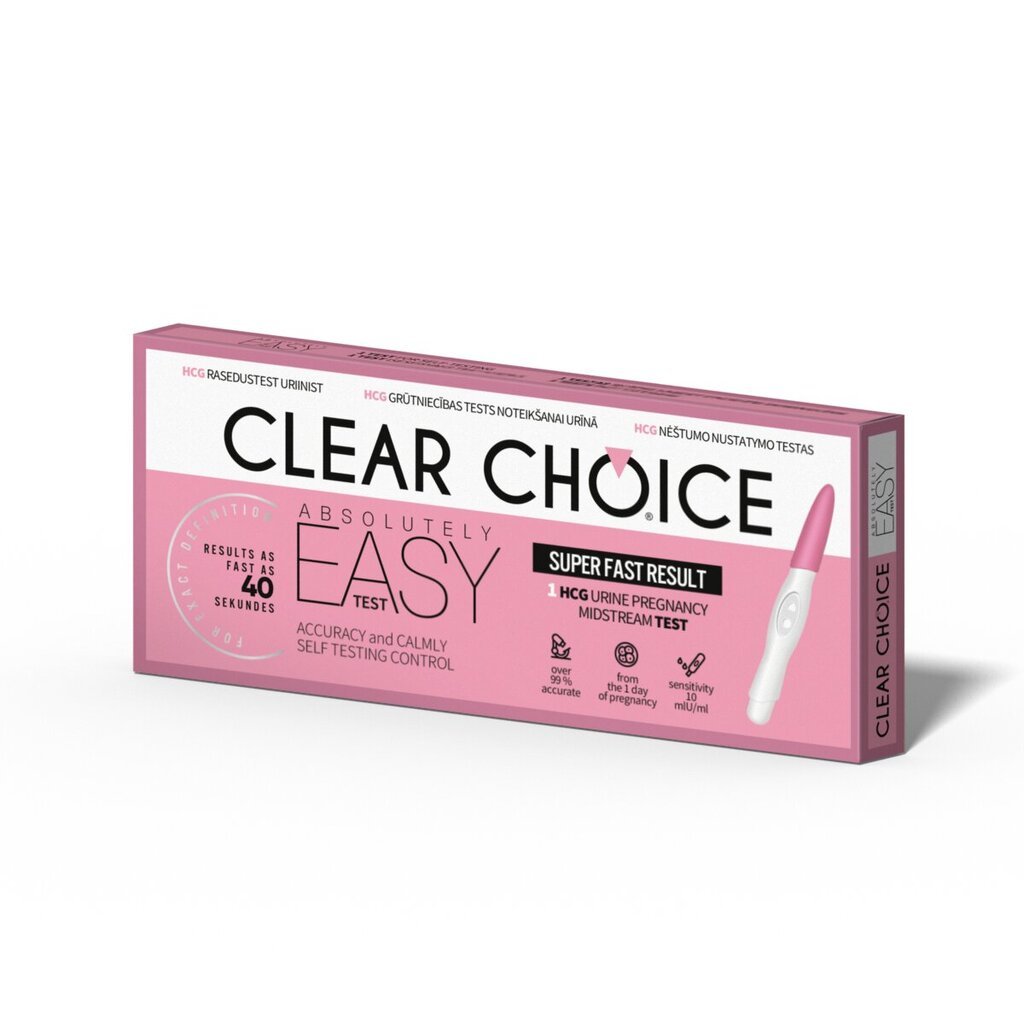 Nėštumo testas Clear Choice Easy test (ankstyvas nėštumo testas, jautrumas 10mIU/ml) kaina ir informacija | Pirmoji pagalba | pigu.lt