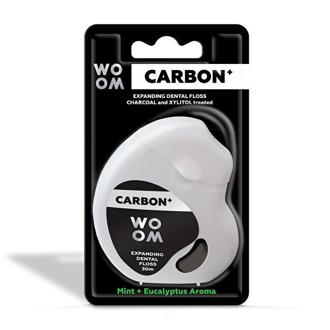Dantų siūlas su aktyvuota anglimi Woom Carbon+, mėtų ir eukalipto skonio, 30 m kaina ir informacija | Dantų šepetėliai, pastos | pigu.lt