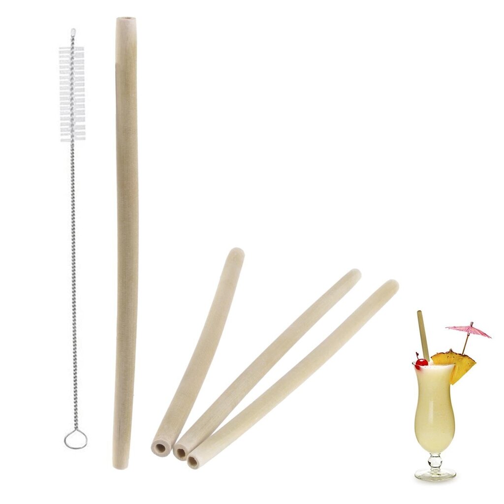 Bambukinių šiaudelių rinkinys su šepetėliu, 4 vnt. kaina ir informacija | Virtuvės įrankiai | pigu.lt