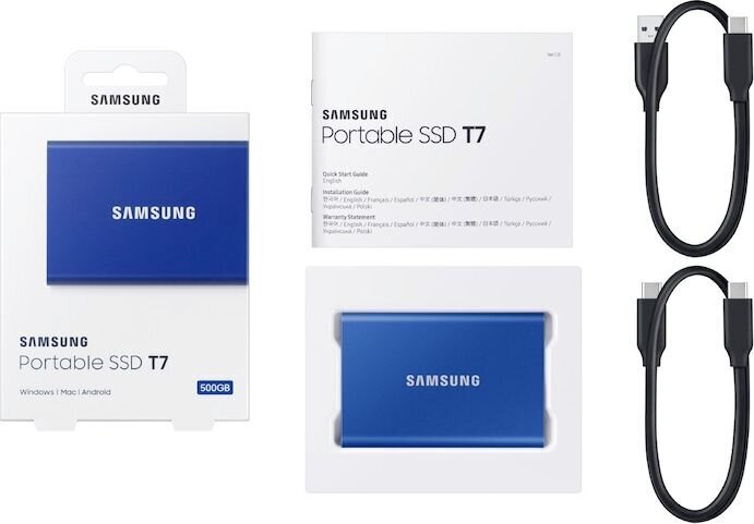 Samsung SSD T7 500GB, Mėlyna (MU-PC500H/WW) kaina ir informacija | Išoriniai kietieji diskai (SSD, HDD) | pigu.lt