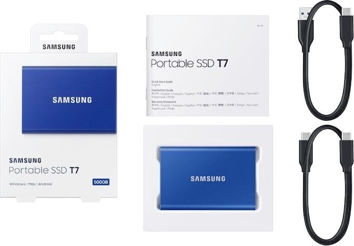 Samsung SSD T7 1TB, Mėlyna (MU-PC1T0H/WW) kaina ir informacija | Išoriniai kietieji diskai (SSD, HDD) | pigu.lt