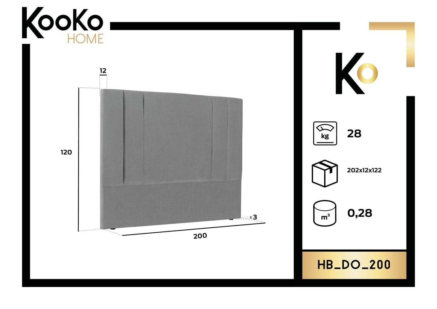 Lovos galvūgalis Kooko Home Do 200 cm, tamsiai pilkas kaina ir informacija | Lovos | pigu.lt