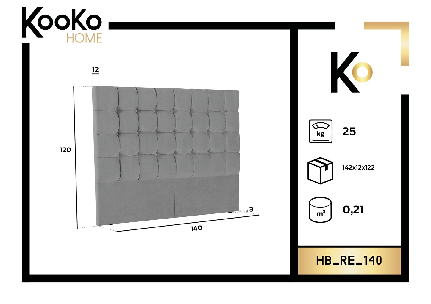 Lovos galvūgalis Kooko Home Re 140 cm, mėlynas kaina ir informacija | Lovos | pigu.lt