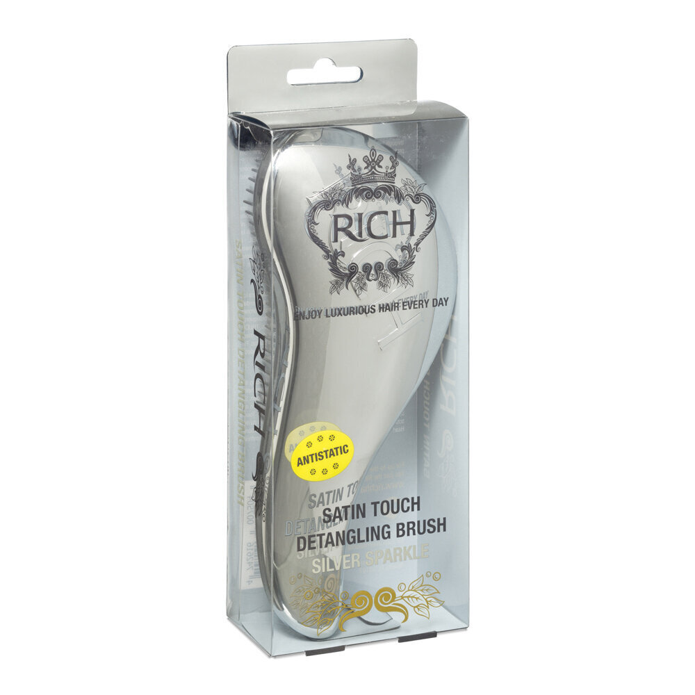 Antistatinis plaukų šepetys, RICH Satin Touch Detangling Brush Silver Sparkle kaina ir informacija | Šepečiai, šukos, žirklės | pigu.lt