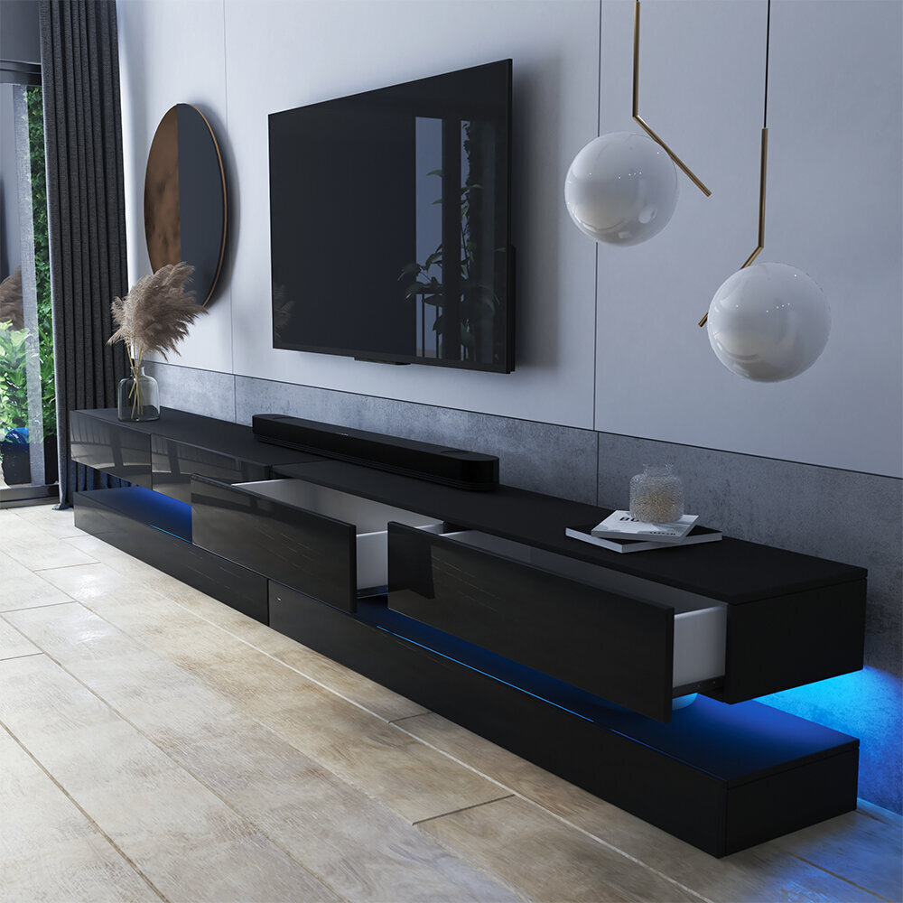 TV staliukas Selsey Hylia Double, juodas su LED apšvietimu kaina ir informacija | TV staliukai | pigu.lt