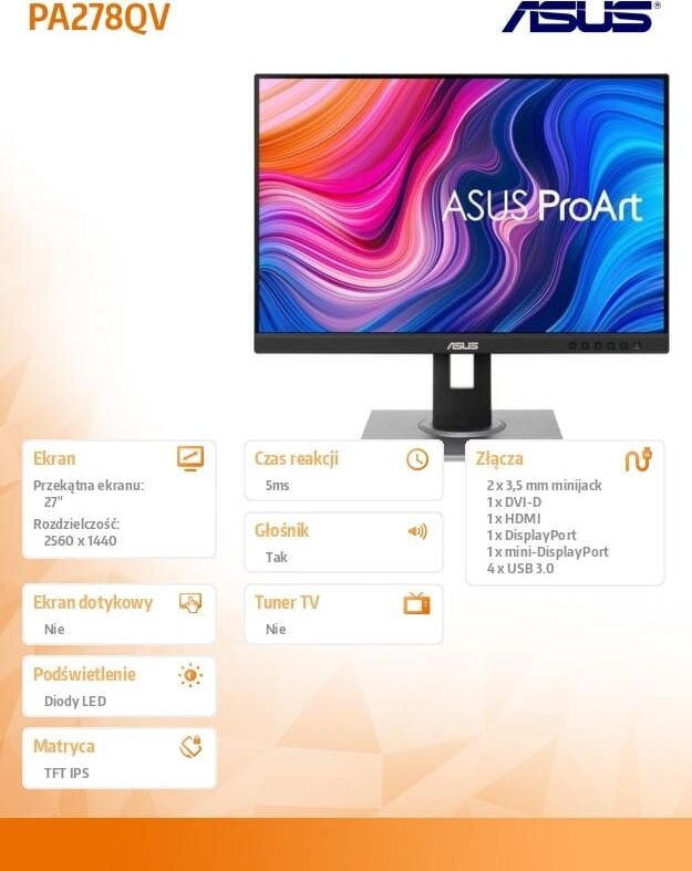 Asus PA278QV kaina ir informacija | Monitoriai | pigu.lt