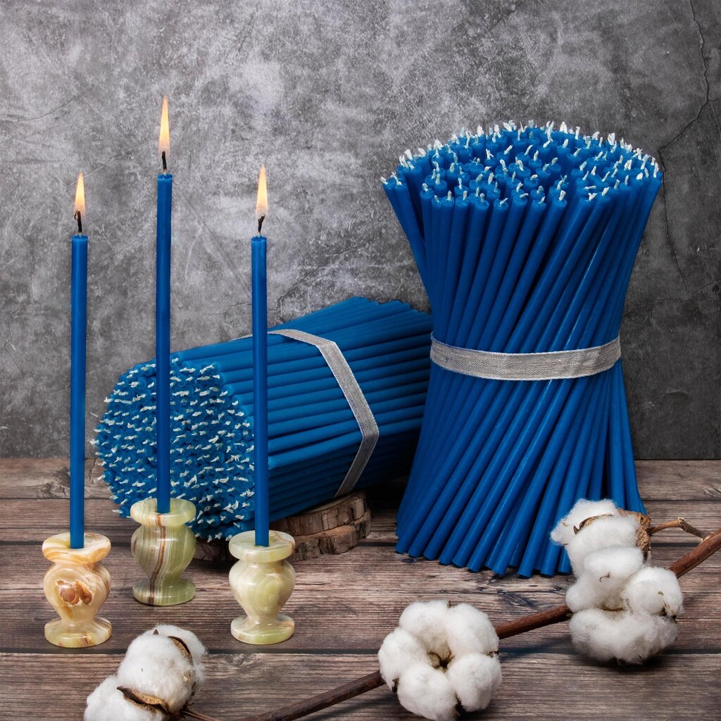Bažnytinės žvakės Diveevo „Mėlynos“ N100, 500vnt., 2kg цена и информация | Bažnytinės žvakės, žvakidės | pigu.lt