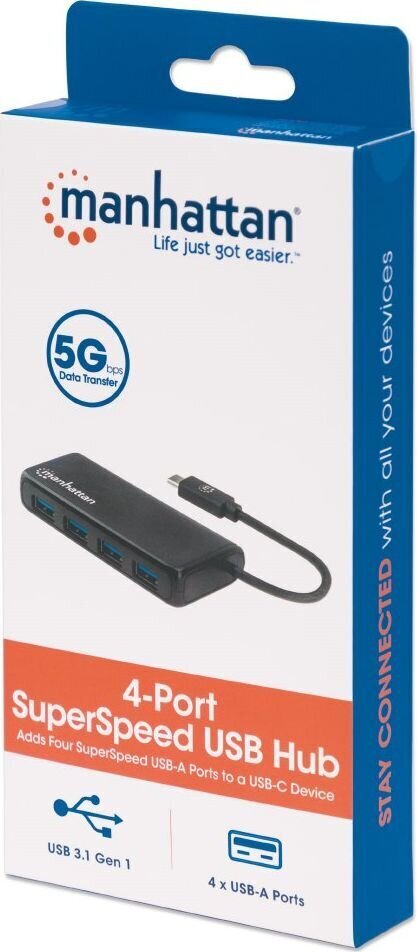 USB šakotuvas Manhattan 4xUSB 3.2 Gen1, 4x USB-A su USB-C, iki 5Gbps kaina ir informacija | Adapteriai, USB šakotuvai | pigu.lt