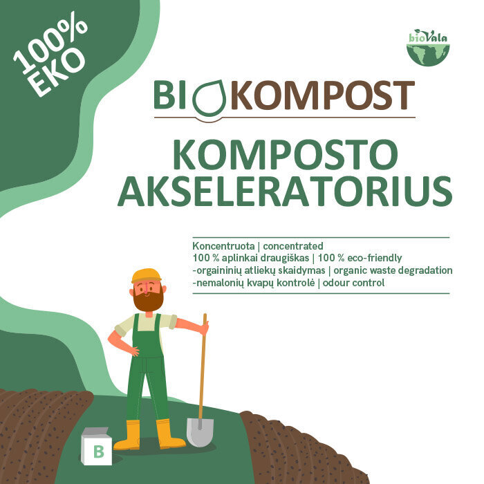 BioVala - BioKompost komposto akseleratorius, 250 g / 12.5 m3 kaina ir informacija | Mikroorganizmai, bakterijos | pigu.lt
