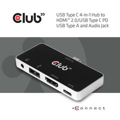 Club3D USB Type C 4-in-1 Hub - Docking Station - HDMI цена и информация | Адаптеры, USB-разветвители | pigu.lt