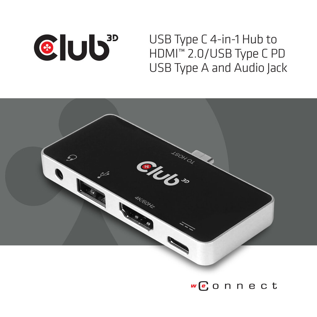 Club3D USB Type C 4-in-1 Hub - Docking Station - HDMI kaina ir informacija | Adapteriai, USB šakotuvai | pigu.lt