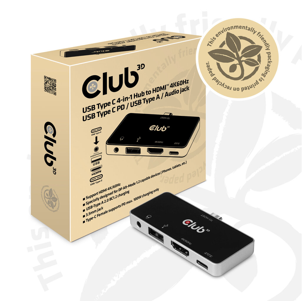Club3D USB Type C 4-in-1 Hub - Docking Station - HDMI kaina ir informacija | Adapteriai, USB šakotuvai | pigu.lt