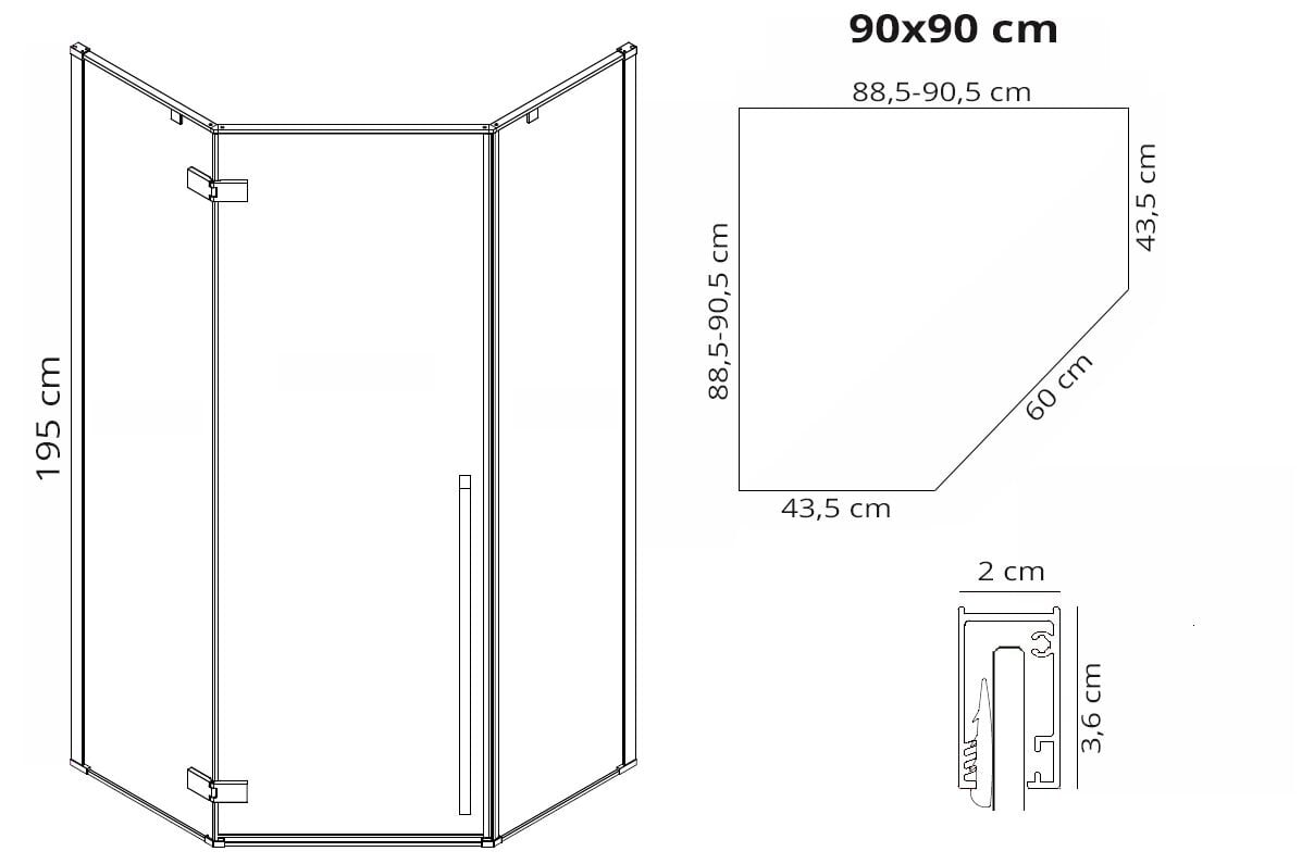 Dušo kabina REA Diamond black mat, 80x80, 90x90, 100x100 cm kaina ir informacija | Dušo kabinos | pigu.lt