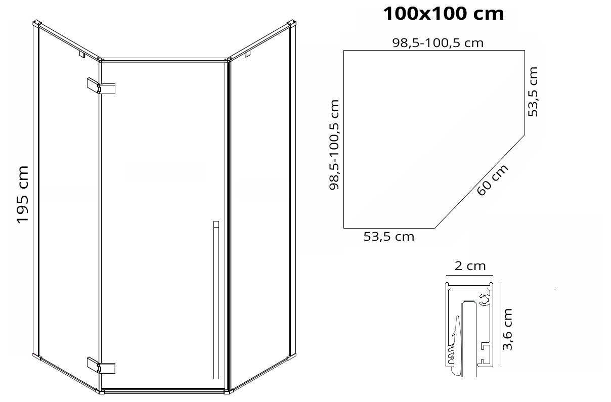 Dušo kabina REA Diamond black mat, 80x80, 90x90, 100x100 cm цена и информация | Dušo kabinos | pigu.lt