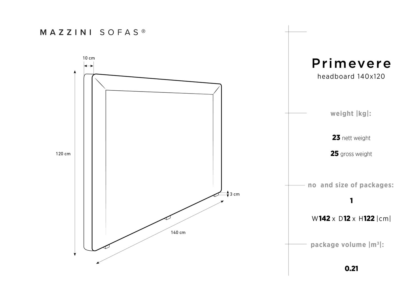 Lovos galvūgalis Mazzini Sofas Primevere 140 cm, šviesiai pilkas цена и информация | Lovos | pigu.lt