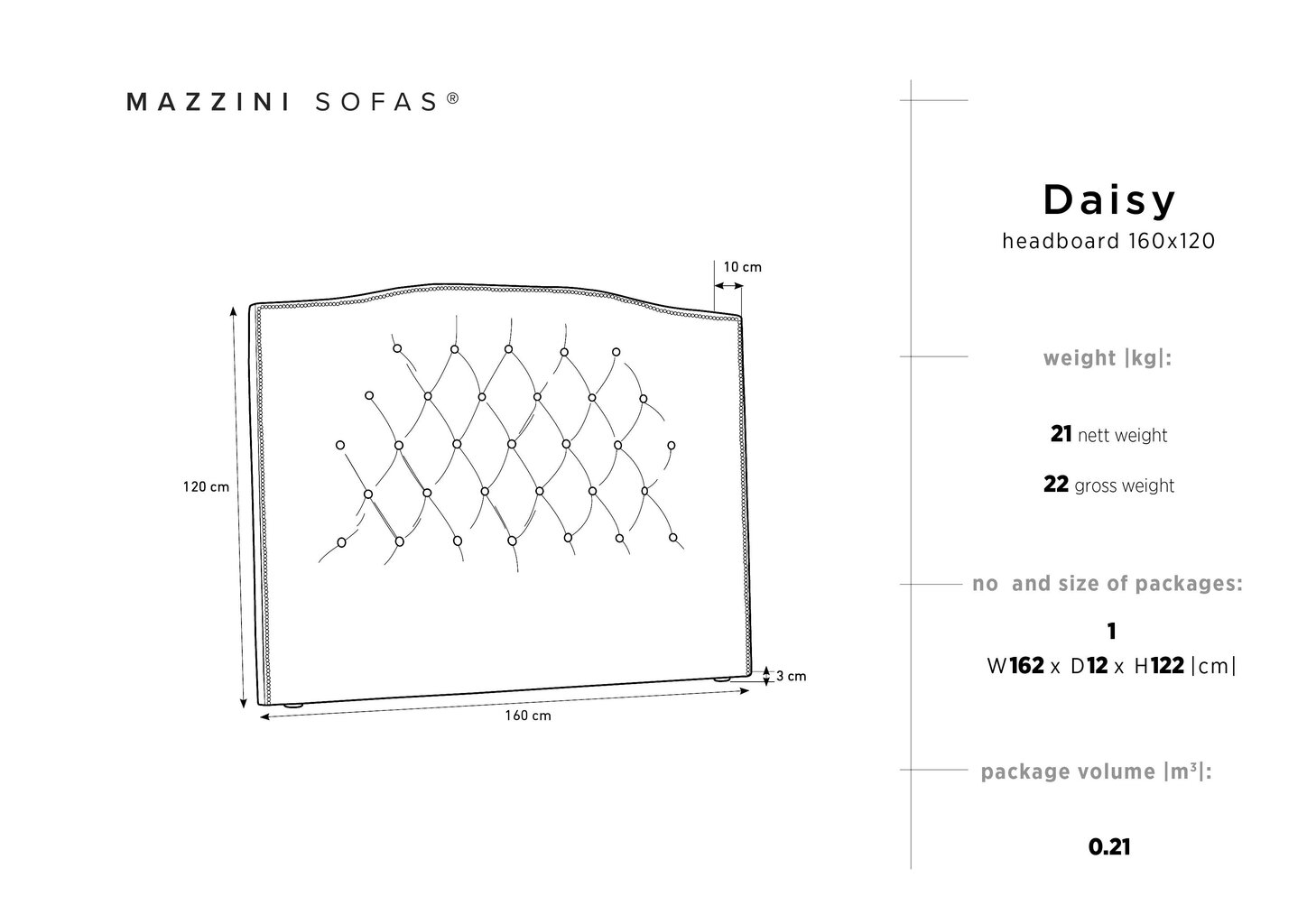 Lovos galvūgalis Mazzini Sofas Daisy 160 cm, smėlio spalvos kaina ir informacija | Lovos | pigu.lt